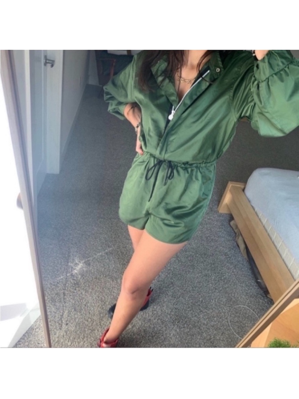 HUNTER Target Romper/jumpsuit Sz S Green Full zip Long Sleeves Drawstring - Picture 4 of 9